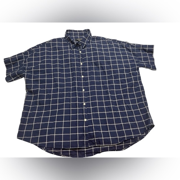 Madewell Navy Checkered Short Sleeve Button Down Shirt Sz L - Picture 1 of 7